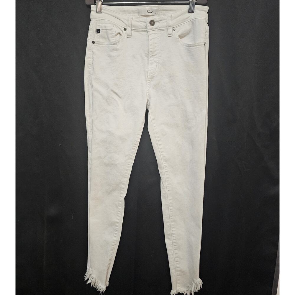 Womens KanCan Charlie Skinny Jeans sz 7/27 White Split Raw Hem Edgy Minimalist